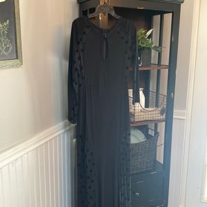 Muisol Black Polka Dot Detail Mesh Cutout Evening Gown